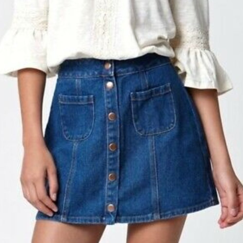 Brandy Melville Mini Button Front Denim Jean Skirt